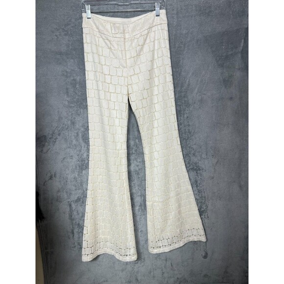 ALEXIS Pants - Alexis Ivory Geometric Lace Flare Bell Bottom Pants High Rise Size XS